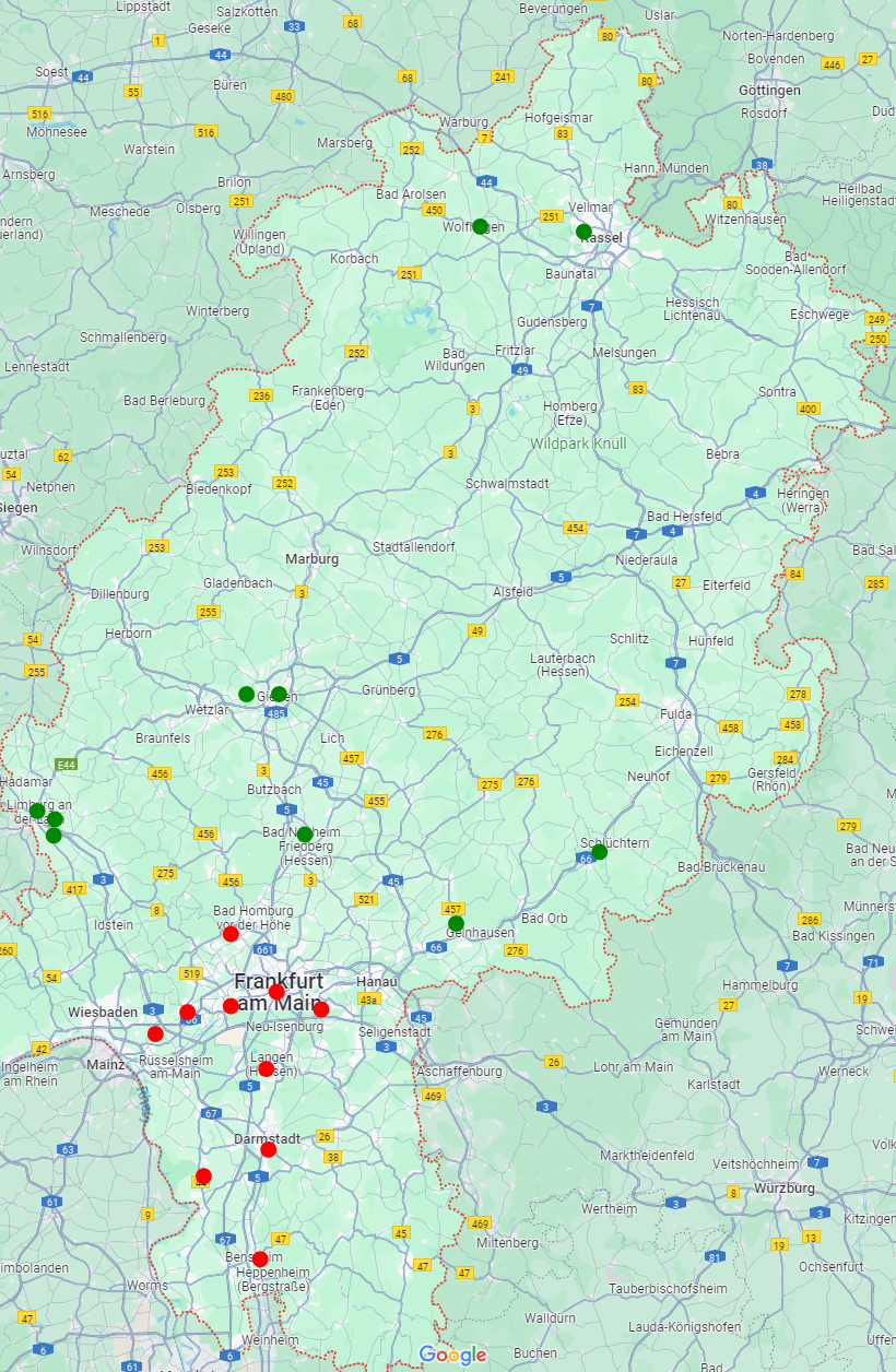 Klasseneinteilung: Verbandsliga Nord (grün) und Süd (rot)