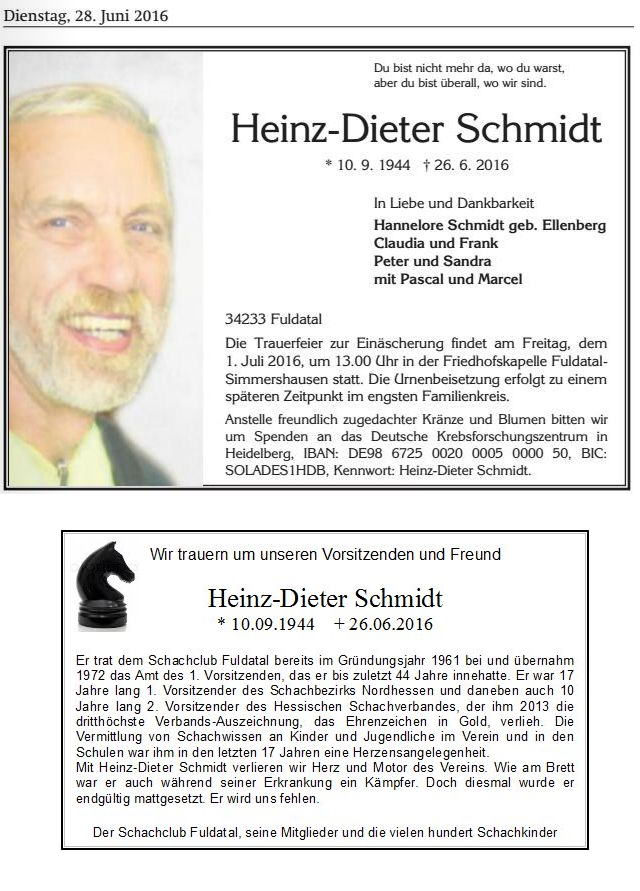 Trauerfall Heinz-Dieter Schmidt