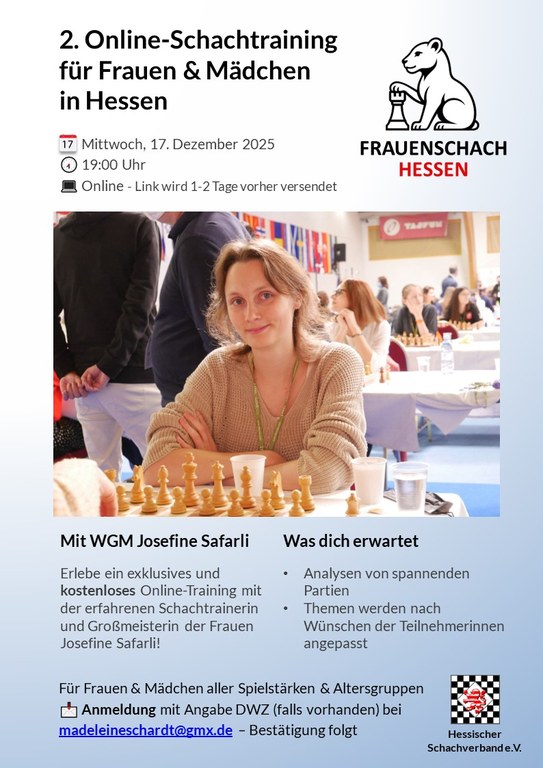 2. Online-Training für Frauen & Mädchen mit WGM Josefine Safarli am 17. Dezember