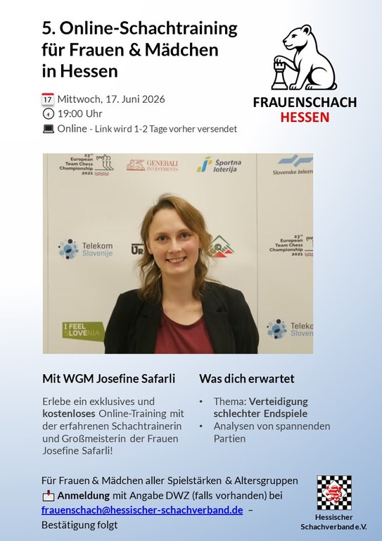 5. Online-Training für Frauen & Mädchen mit WGM Josefine Safarli am 17. Juni