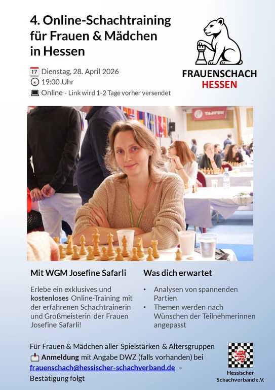 4. Online-Training für Frauen & Mädchen mit WGM Josefine Safarli am 28. April